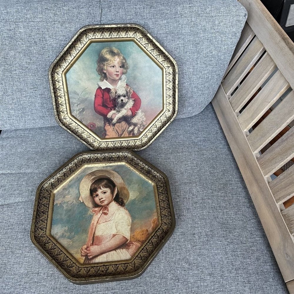 Vintage Sunshine Biscuit Tin Lids Only Miss Willoughby and Master Simpson
